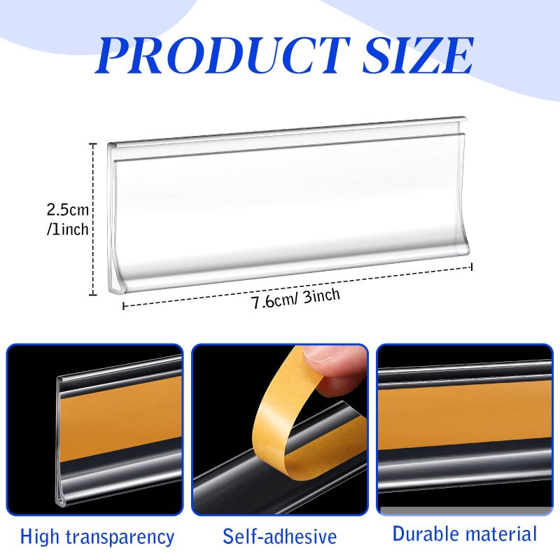 Yexiya 3 x 1 Inch Self Adhesive Label Holders with Paper Label Inserts Clear Shelf Tag Label Holders Plastic Price Tag Holder for Supermarket School Library Bookshelves Mailbox Storage Bins (150 Pieces) - Image 5
